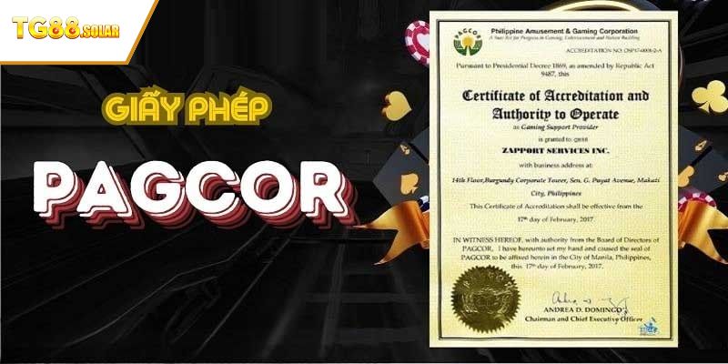 Giấy phép hoạt động TG88 được cấp từ PAGCOR 